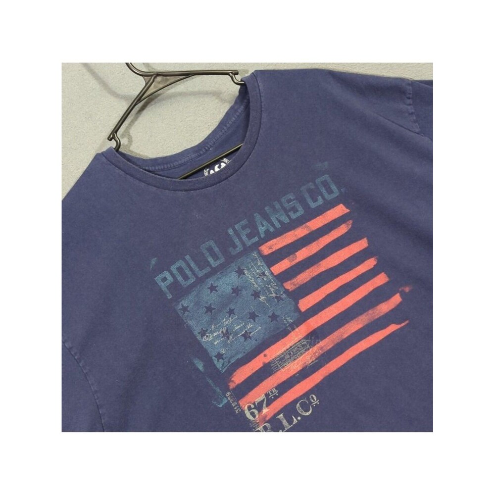 Polo Jeans Co T-Shirt Men's 3XL Blue American Flag Graphic Short Sleeve Cotton